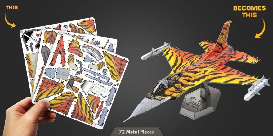 Kovové 3D puzzle Metal Earth  F-16 Fighting Falcon, belgické letectvo - Tiger