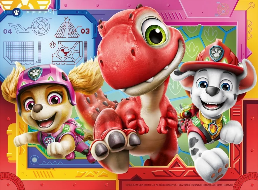 Puzzle pro děti Ravensburger sada 4v1 Tlapková patrola: Dinosauří film 12,16,20,24 dílků