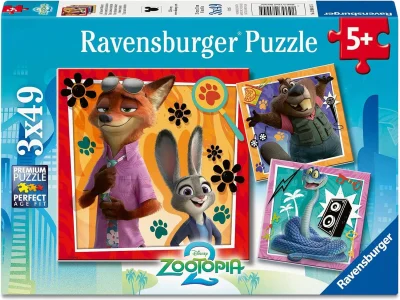 Puzzle pro děti Ravensburger 3x49 dílků Zootropolis: Město zvířat 2 - Nová mise
