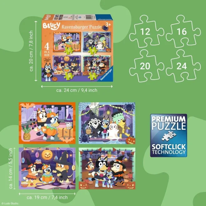 Puzzle pro děti Ravensburger sada 4v1 Bluey: Halloween 12,16,20,24 dílků