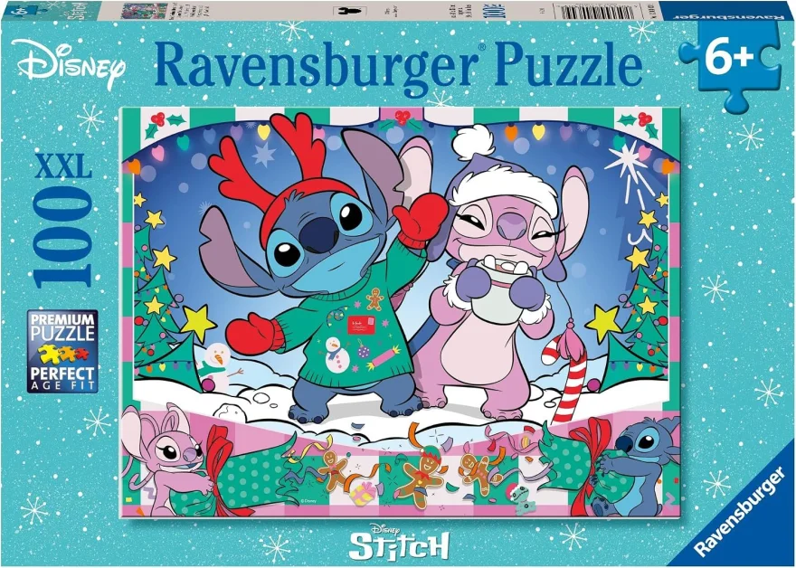 Puzzle pro děti Ravensburger 100 dílků XXL Stitch: Vánoce