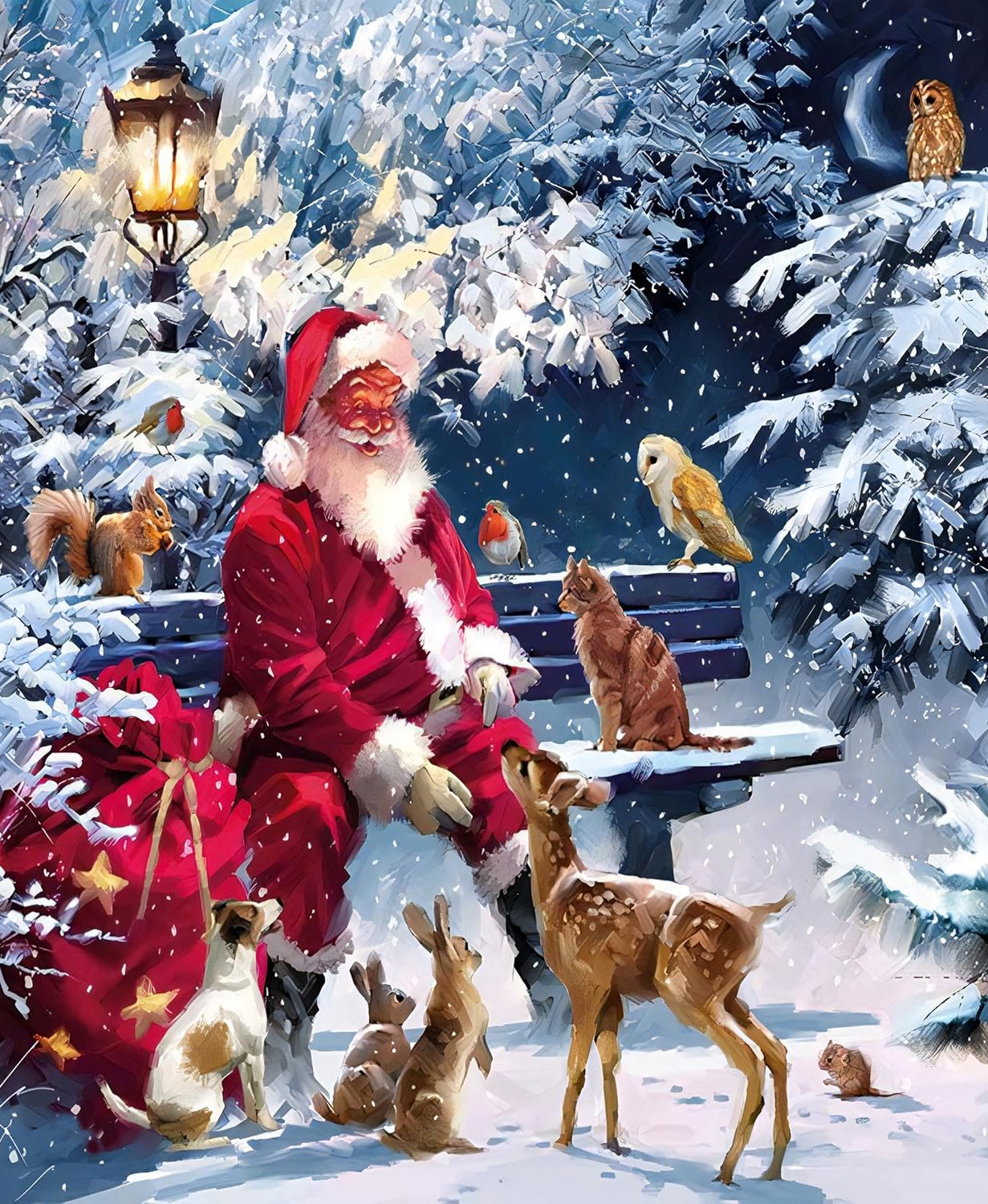 Diamantové malování Norimpex 40x30 cm Santa a zvířátka v zimním lese