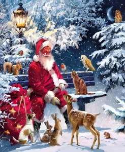 Diamantové malování Norimpex 40x30 cm Santa a zvířátka v zimním lese