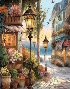 Diamantové malování Norimpex 40x30 cm Ulička ve světle lamp