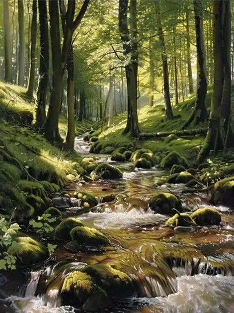 Diamantové malování Norimpex 40x30 cm Lesní bystřina