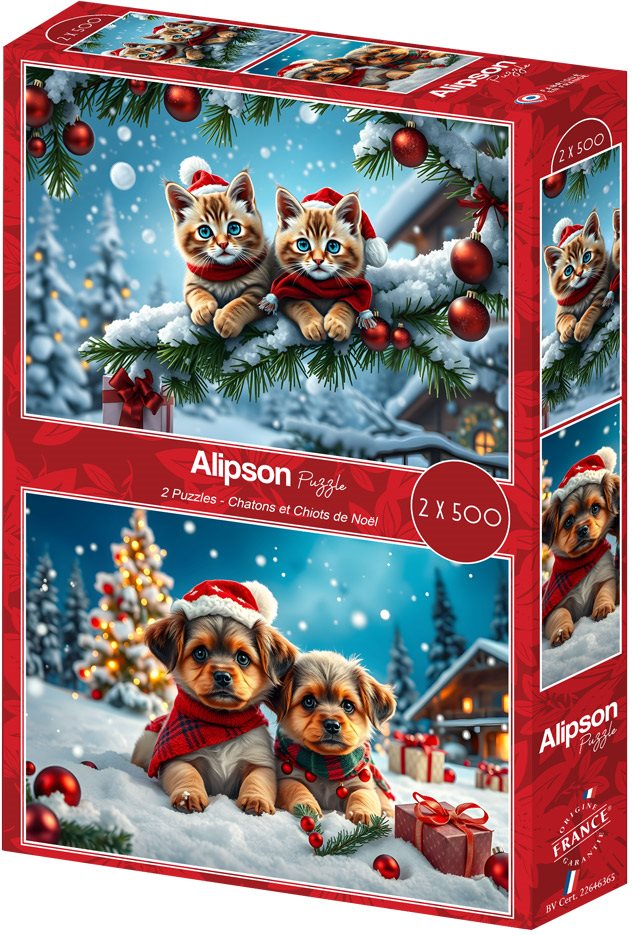 Puzzle Alipson 2x500 dílků Vánoční koťata a štěňata