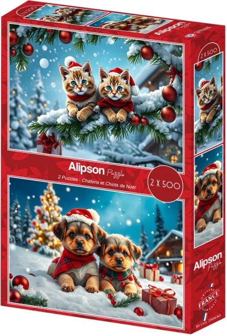 Puzzle Alipson 2x500 dílků Vánoční koťata a štěňata