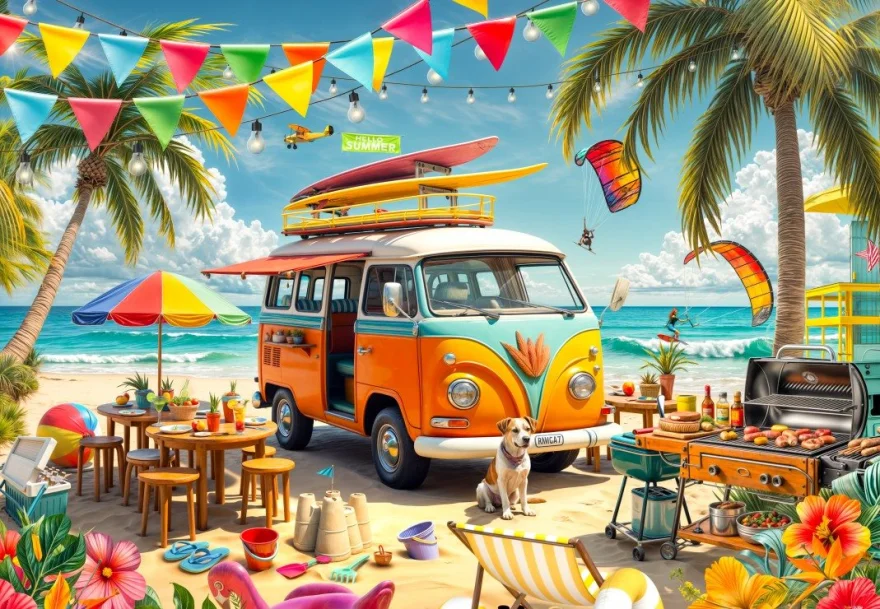 Puzzle Bluebird 1000 dílků Campervan na pláži
