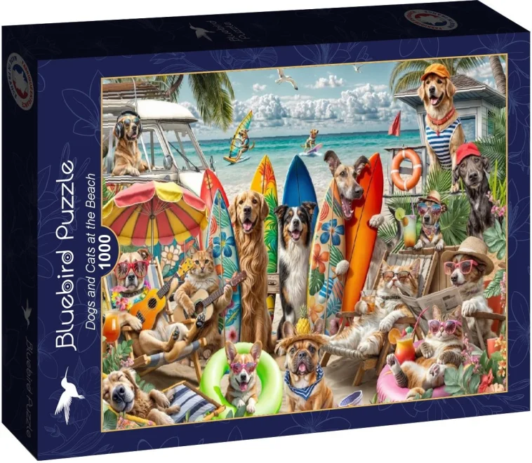 Puzzle Bluebird 1000 dílků Psi a kočky na pláži