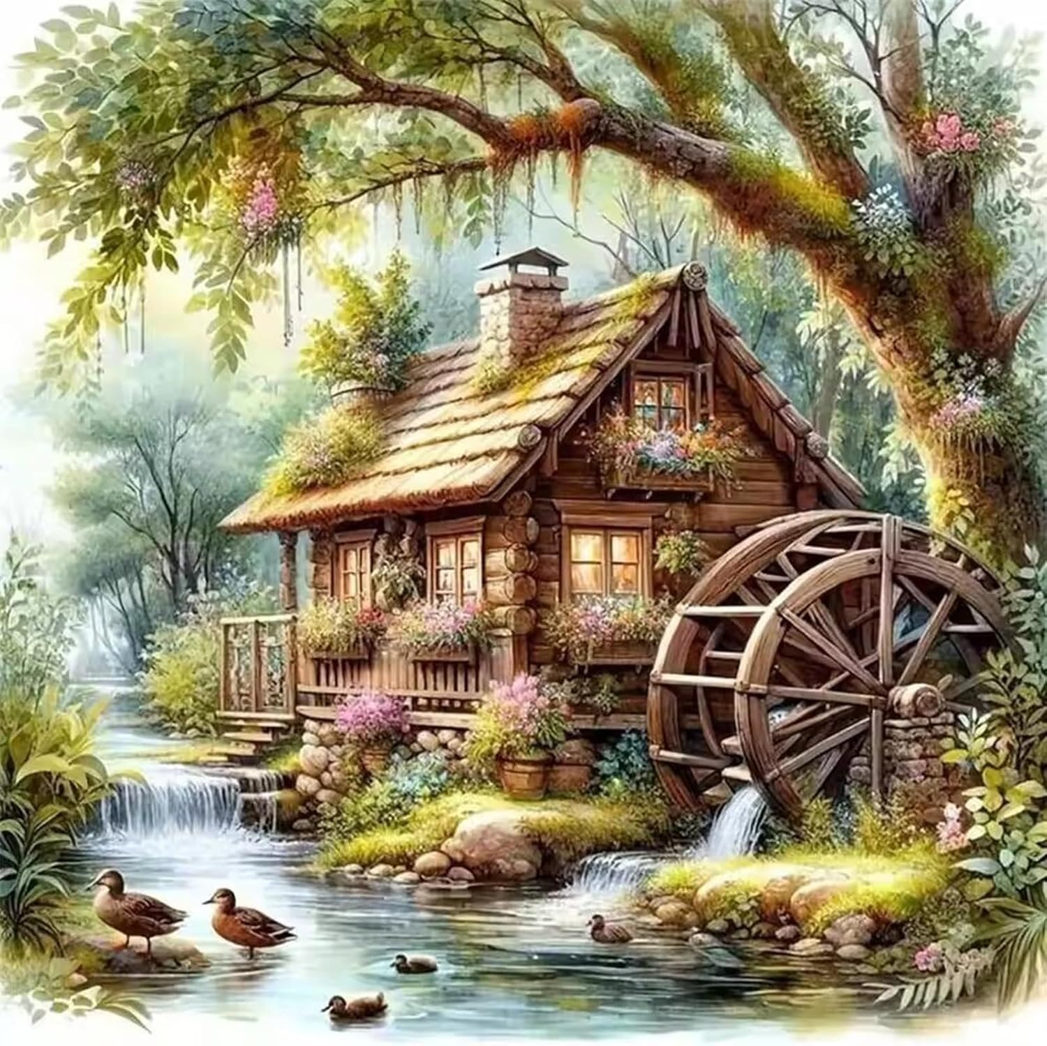 Diamantové malování Norimpex 40x30 cm Kachny u lesního mlýna
