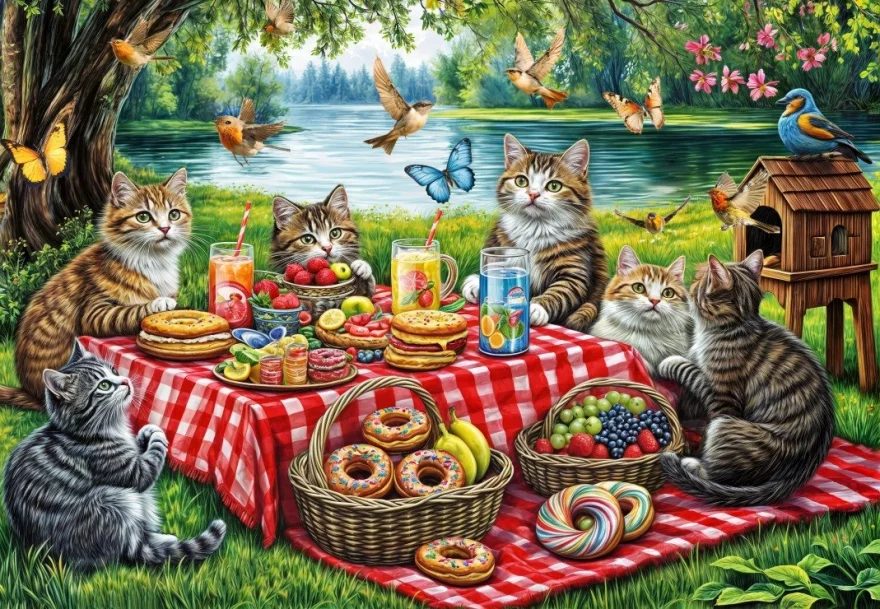 Puzzle Alipson 1000 dílků Kočičí piknik