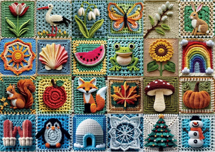 Puzzle Trefl 1000 dílků Tea Time: Háčkování - Čtyři roční období