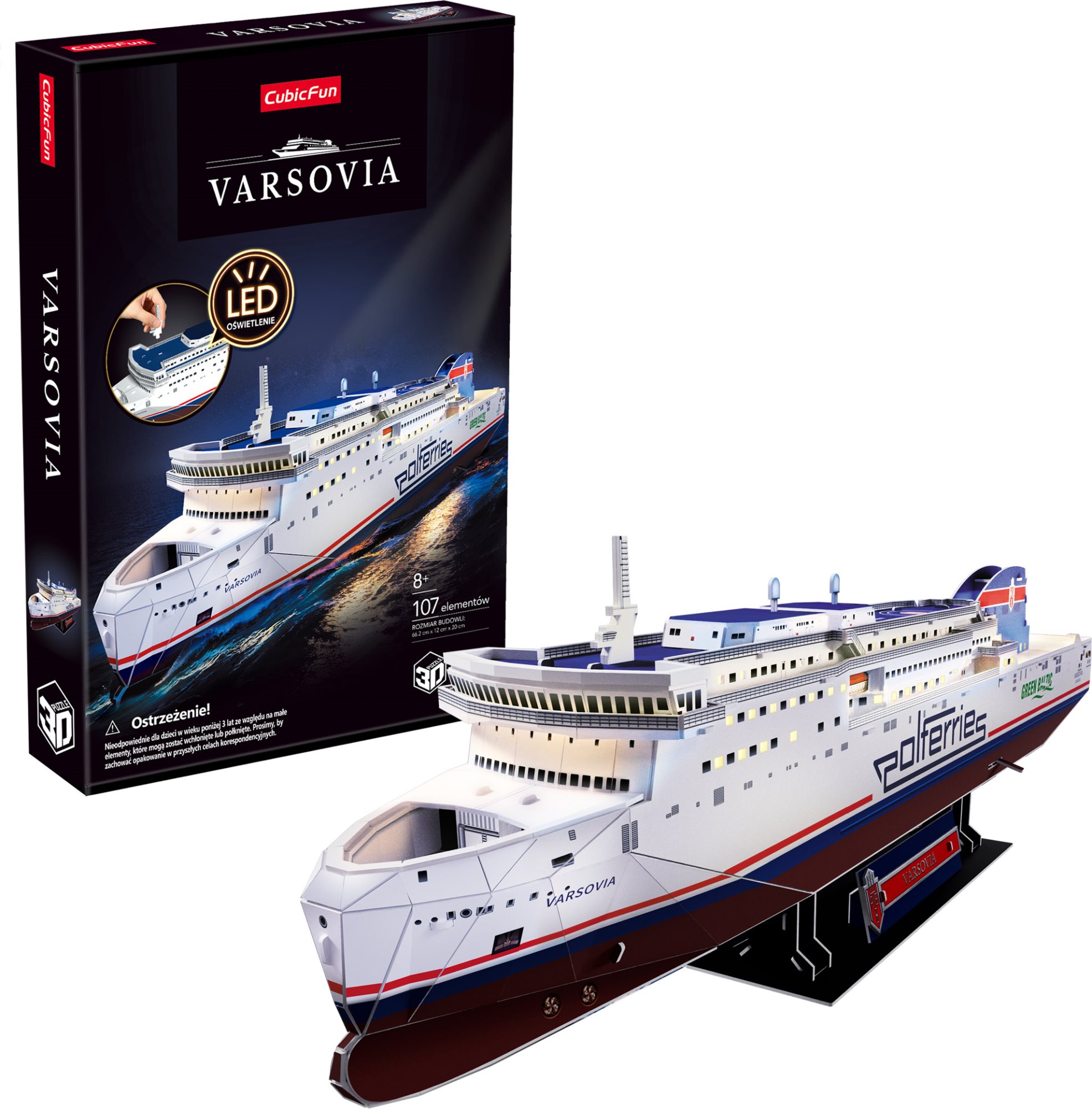 Svítící 3D puzzle CubicFun Trajekt Varsovia, Polferries 107 dílků
