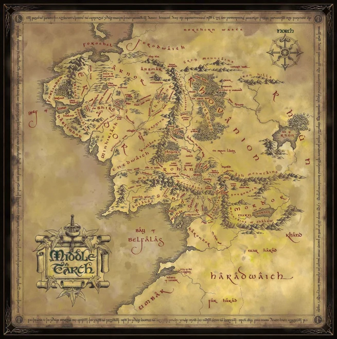 Čtvercové puzzle Noble Collection 1000 dílků Pán prstenů: Mapa Středozemě
