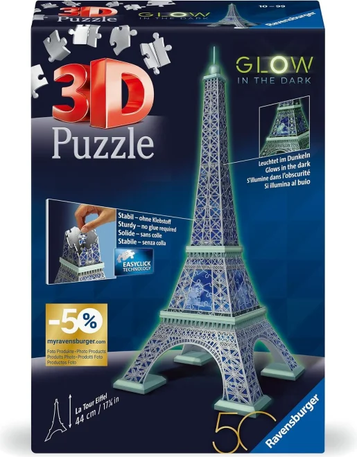 3D puzzle svítící ve tmě Ravensburger  Eiffelova věž (Glow in the Dark) 224 dílků