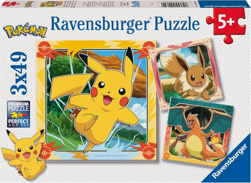 Puzzle pro děti Ravensburger 3x49 dílků Pokémon: Pikachu, Charizard and Eevee