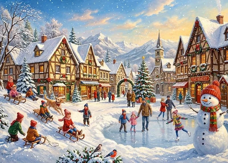 Puzzle Cherry Pazzi 300 dílků Vesnička pod sněhovou peřinou