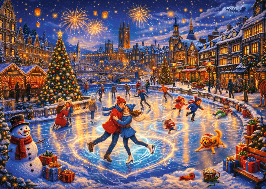 Puzzle Trefl 2000 dílků Noční bruslení o Vánocích