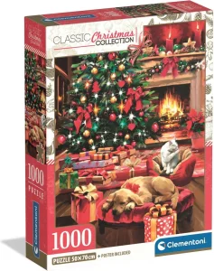 Puzzle Clementoni 1000 dílků Christmas Collection: Vánoce u krbu
