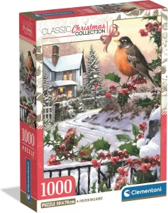 Puzzle Clementoni 1000 dílků Christmas Collection: Červenka a cesmína