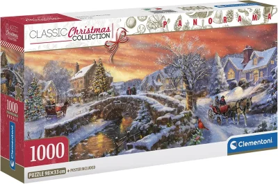 Panoramatické puzzle Clementoni 1000 dílků Christmas Collection: Vánoce za mostem