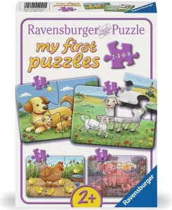 Moje první puzzle Ravensburger 4v1 Rodinky domácích zvířátek 2+4+6+8 dílků