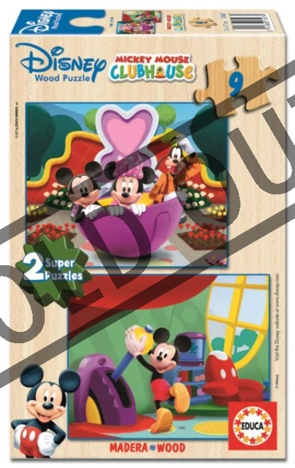 EDUCA Dřevěné puzzle Mickeyho klubík 2x9 dílků