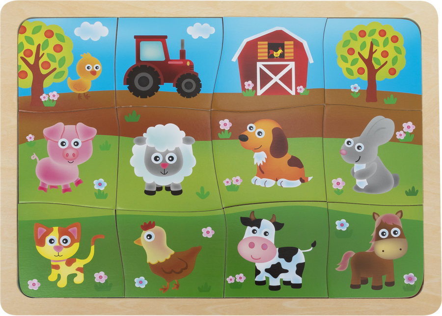 Dřevěné přiřazovací puzzle BABU Zvířátka z farmy 12 dílků