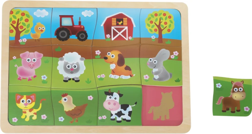 Dřevěné přiřazovací puzzle BABU Zvířátka z farmy 12 dílků