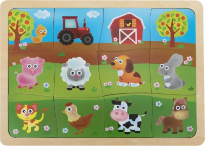 Dřevěné přiřazovací puzzle BABU Zvířátka z farmy 12 dílků