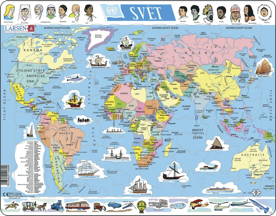 Deskové puzzle Larsen Mapa světa 107 dílků
