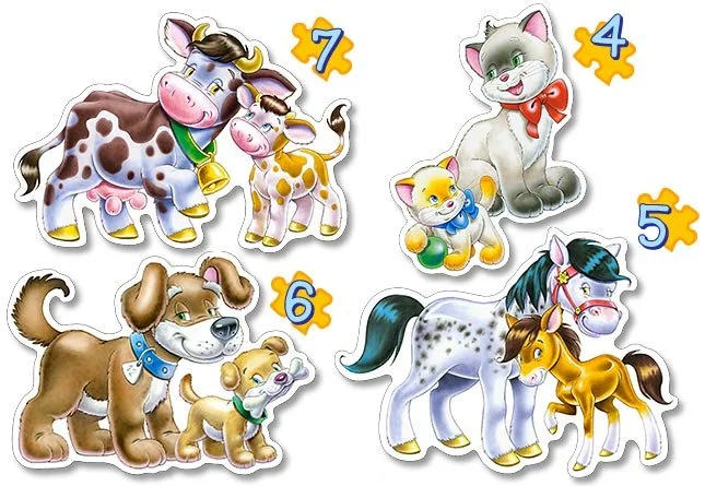 CASTORLAND Baby puzzle Zvířátka s mláďaty 4v1 (4,5,6,7 dílků)