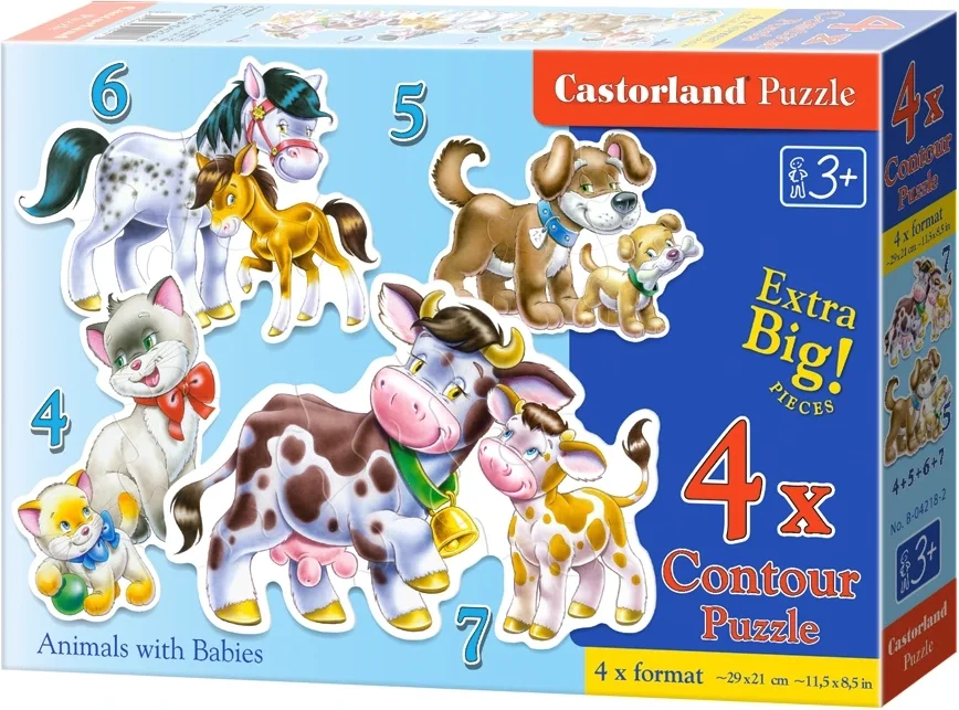CASTORLAND Baby puzzle Zvířátka s mláďaty 4v1 (4,5,6,7 dílků)