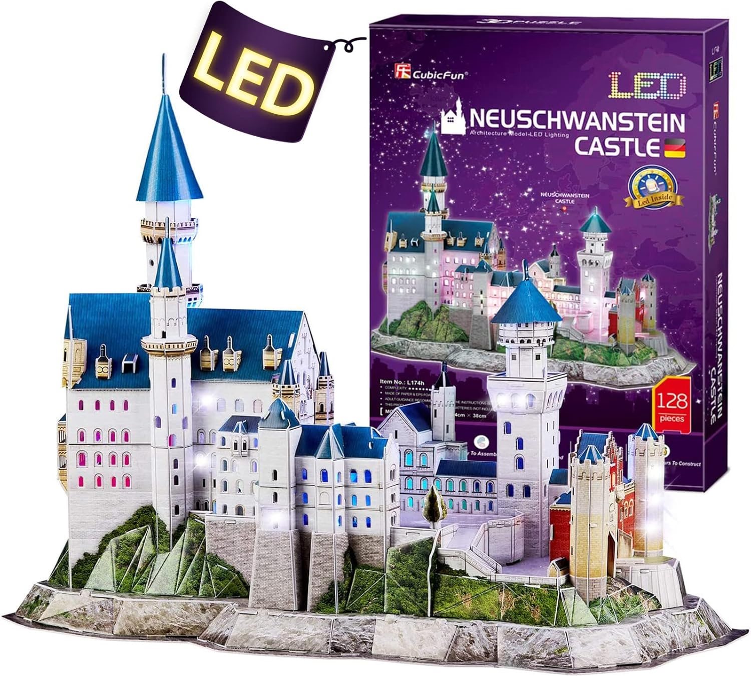 CubicFun Svítící 3D puzzle Zámek Neuschwanstein 128 dílků