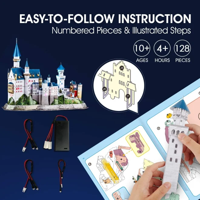CubicFun Svítící 3D puzzle Zámek Neuschwanstein 128 dílků