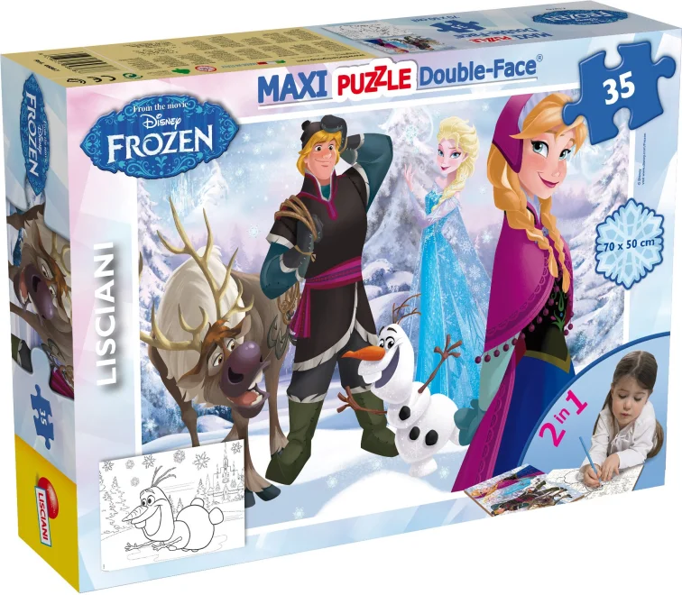 Oboustranné puzzle pro děti Lisciani MAXI 35 dílků Ledové království (s omalovánkou)